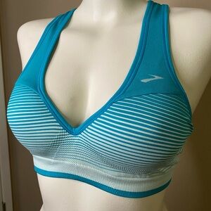 Brooks Teal and White Striped Racerback Sports Bra M